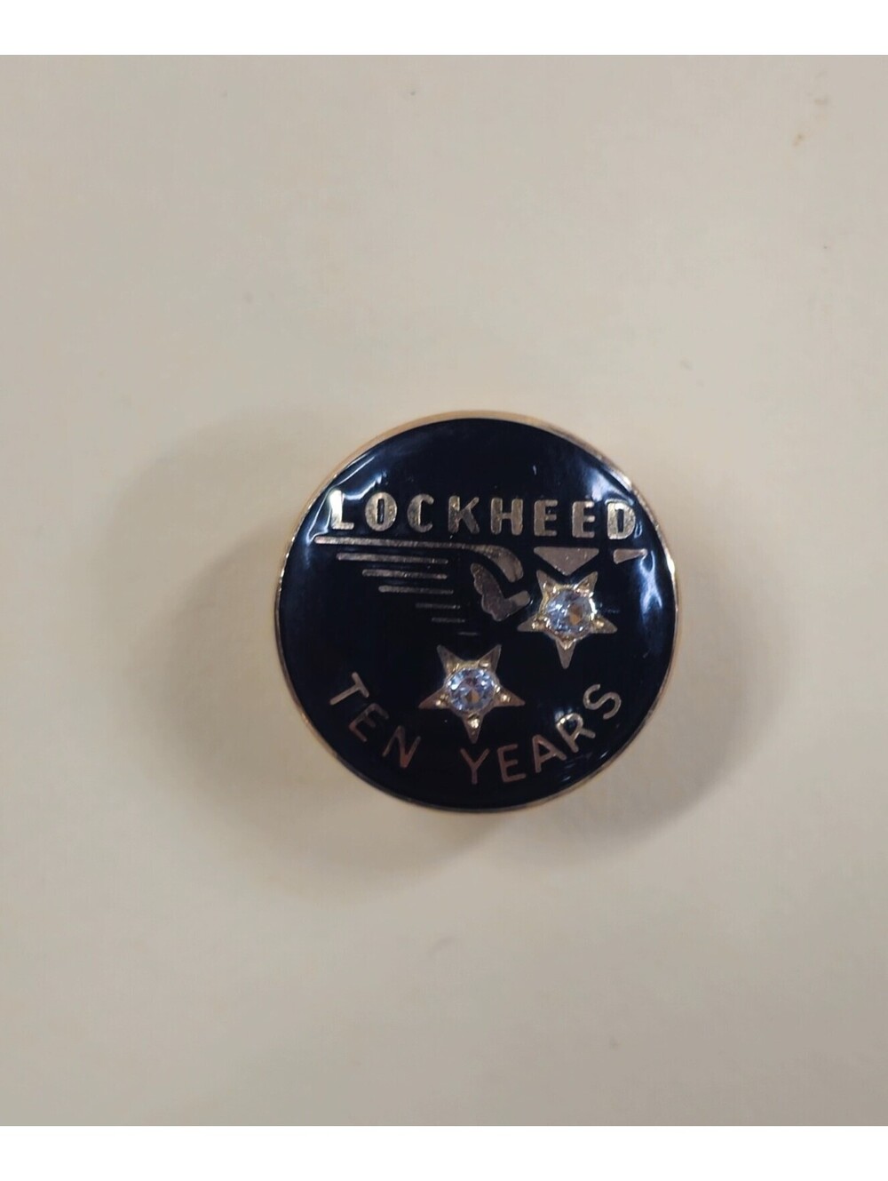 Vintage LOCKHEED 10 Years Service Pin 1.7g 10k Gold Enamel  2 Diamonds 5/8"